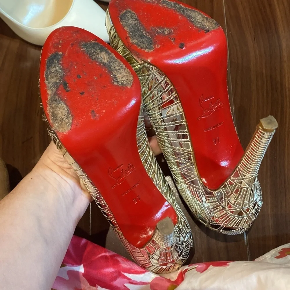 Christian Louboutin / Very Galaxy mosaic art deco gold 100 mm Mirrored Heel 37 7